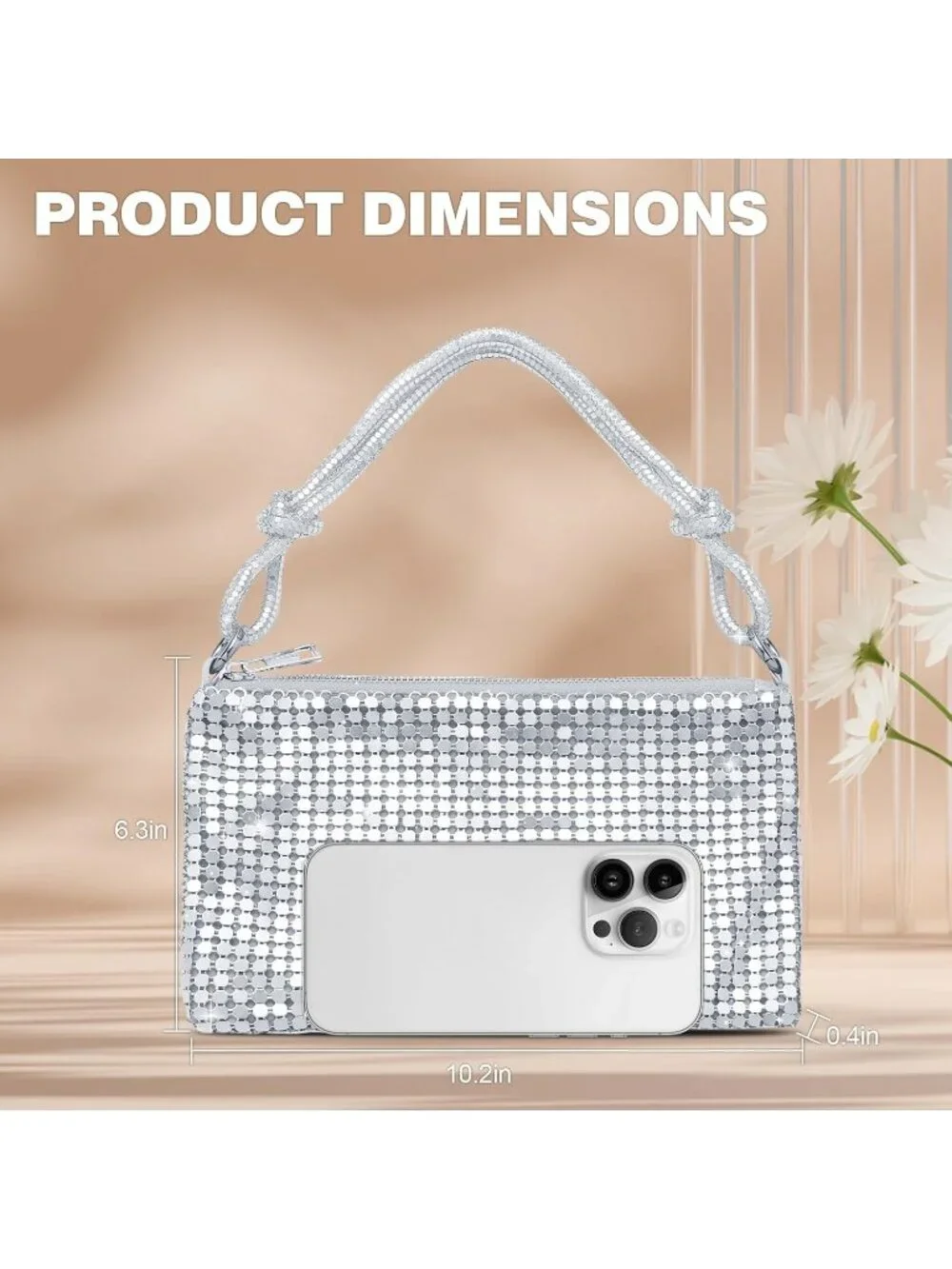 Women’s Rhinestone Silver Mesh Clutch Evening Handbag Wedding Party Purse